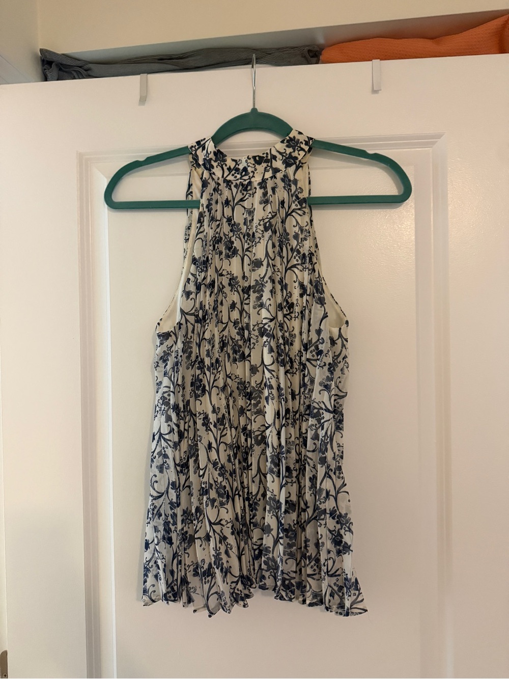 Frenchi Cream and Navy Floral Halter Tank Top